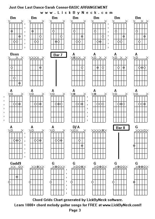 Chord Grids Chart of chord melody fingerstyle guitar song-Just One Last Dance-Sarah Connor-BASIC ARRANGEMENT,generated by LickByNeck software.